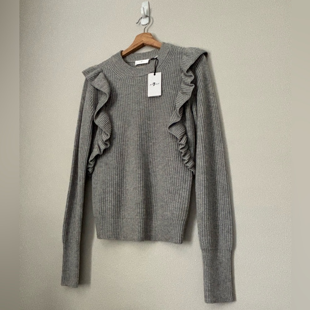 7 for all Mankind Gray Ribbed Ruffle Sweater - Picture 2 of 9
